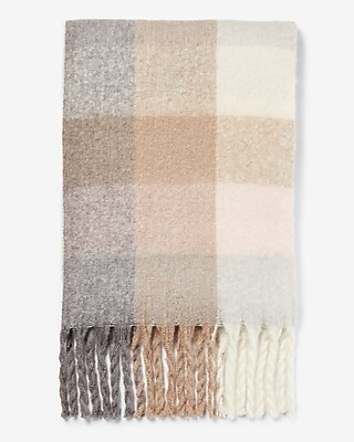 Plaid Brushed Fringe Scarf | Express