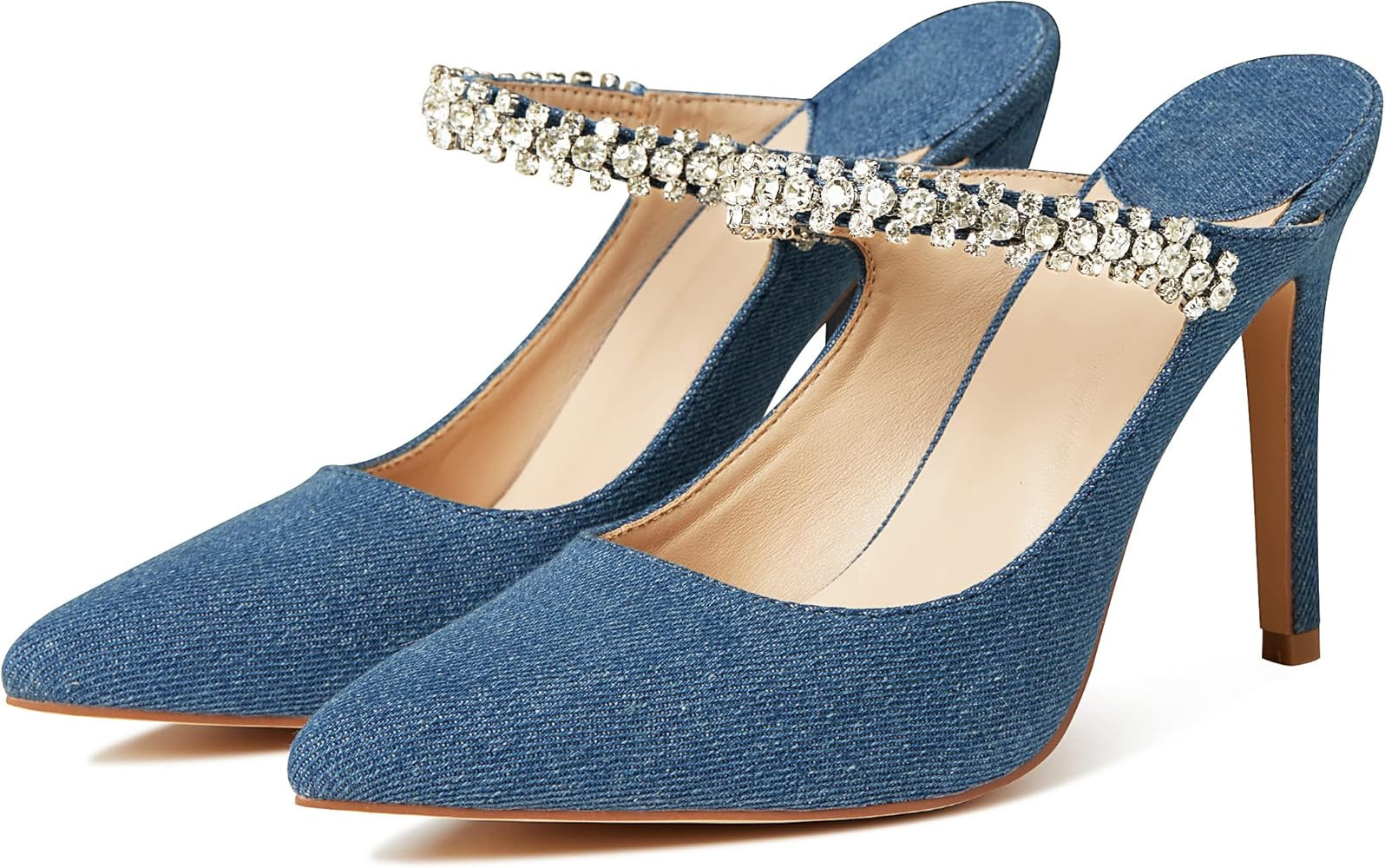 Womens Rhinestones Strap Heeled Sandals Ankle Strap Pointed Toe Stiletto High Heels Fashion Dress... | Amazon (US)