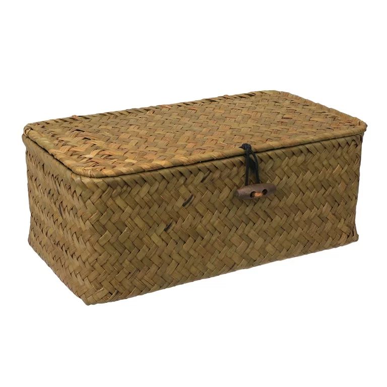 OUNONA Straw Basket with Lid Rattan Woven Basket Desktop Clothes Sundries Storage Box for Bedroom... | Walmart (US)