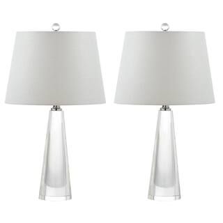 Gladys 24.5 in. Clear Crystal Column Table Lamp with Off-White Shade (Set of 2) | The Home Depot