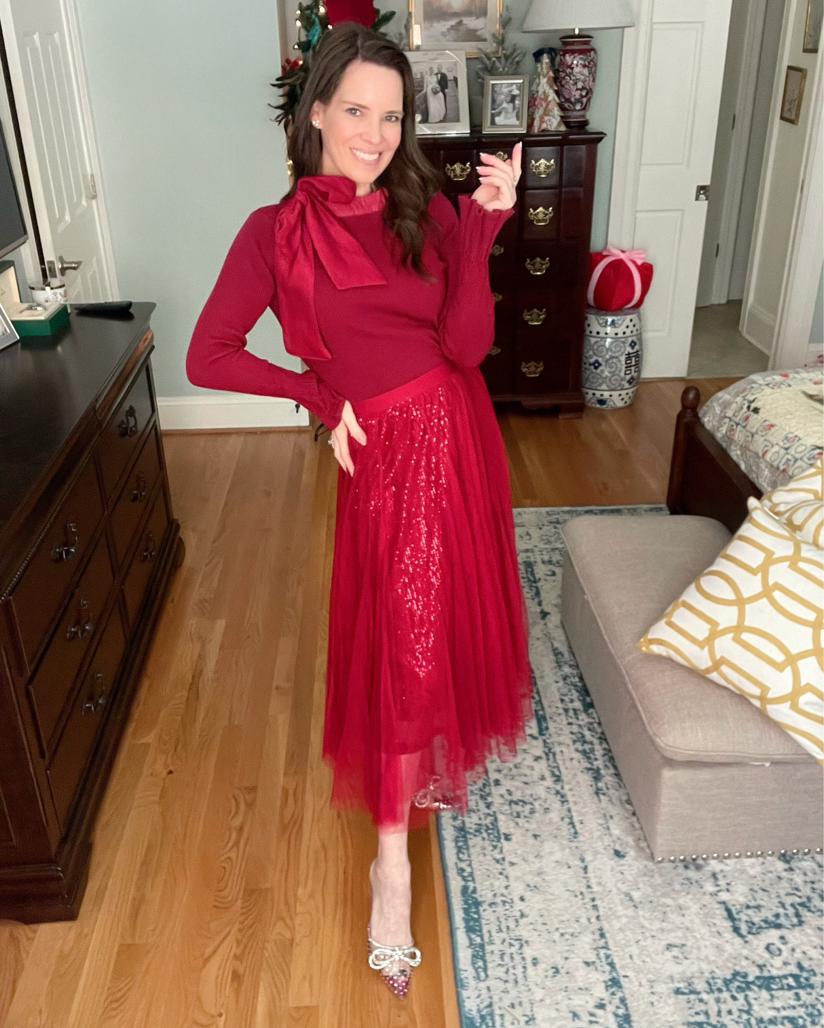 Holiday Party Outfit – Red Bow Top + Tulle Skirt

Stepping into the holiday parties in full festive sparkle mode ❤️✨ This bow-neck knit top is such a classic, feminine piece — it gives that polished, ladylike look without being fussy. And pairing it with this sequined tulle midi skirt? Instant holiday magic. The way it moves is SO dreamy ✨💃

Finishing it with the prettiest pink embellished heels because… it’s Christmas and we’re doing joyful glam, not quiet anything 😆🎀
This is perfect for Christmas Eve service, holiday concerts, Nutcracker night, cookie swaps, or any occasion where you just want to look pretty and festive.

Linked the full look below 🤍

holiday party outfit idea, Christmas Eve outfit inspo, elegant holiday outfit, feminine Christmas style, red tulle skirt outfit, bow sweater outfit, chicwish holiday finds, affordable holiday party look, festive glam outfit, holiday dress alternative, Christmas photos outfit idea, classic holiday style ❤️🎀✨


#LTKHoliday #LTKFindsUnder100 #LTKFindsUnder50