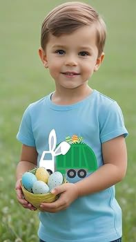 Easter Bunny Shirt for Toddler Boys Girls Kids Eggs-Track Tees Eggs Tractor T-Shirts 2-7T | Amazon (US)