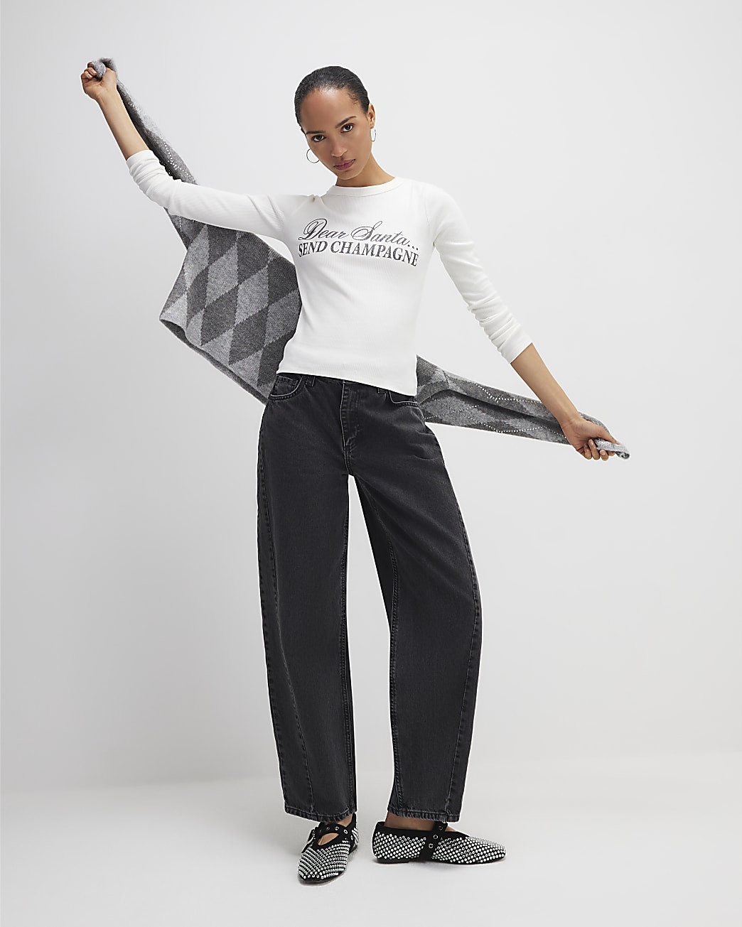 Cream Long Sleeve Dear Santa Christmas Top | River Island UK & IE