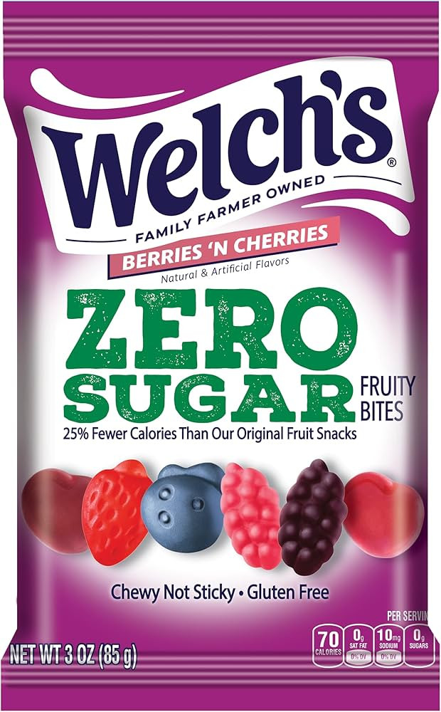 Welch’s Zero Sugar Fruity Bites, Great zero sugar snacks for the office, Berries 'N Cherries, 3... | Amazon (US)