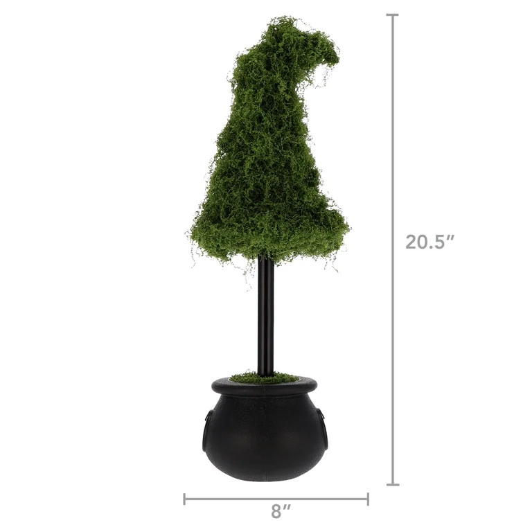My Texas House Halloween Moss Witch Hat Topiary in Cauldron, Green and Black, 20" | Walmart (US)