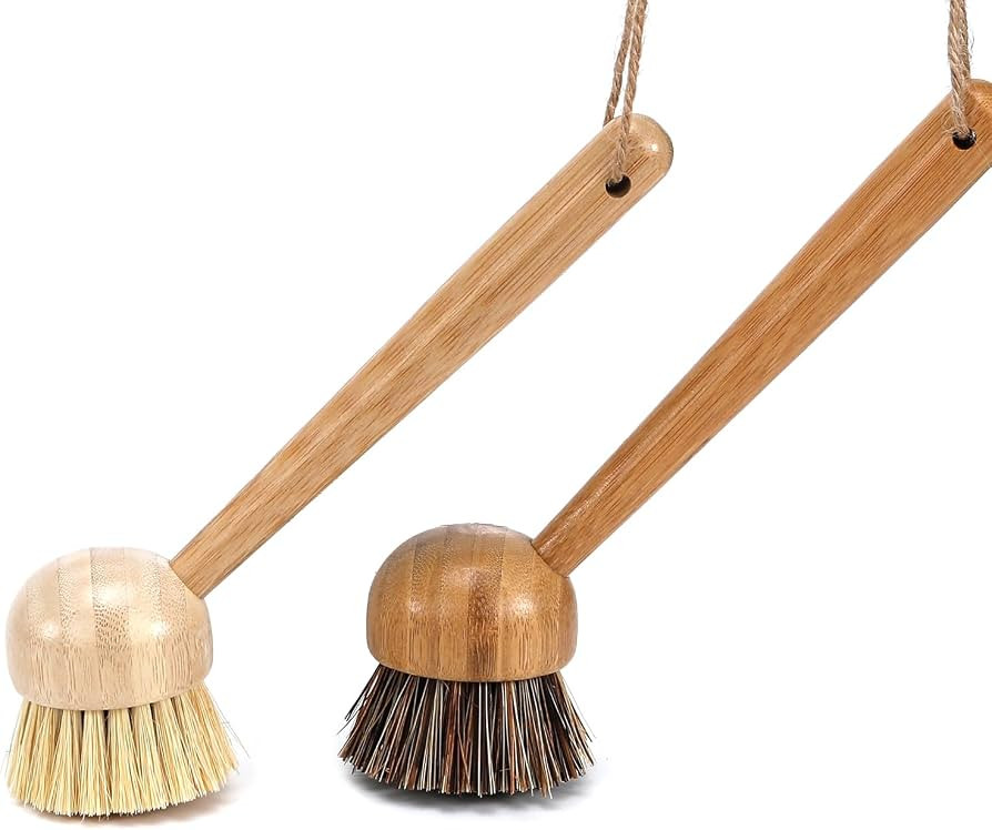 FOLI Bamboo Handle Dish Scrub Brushes - Wooden Cleaning Scrubbers with Stiff Bristles for Washing... | Amazon (US)