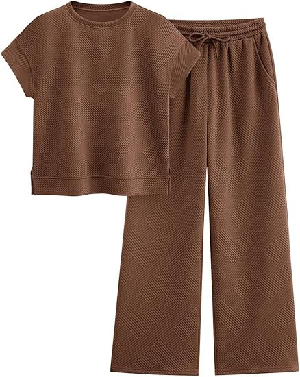 PRETTYGARDEN 2 Piece Outfits For Women Casual Tracksuit Short Sleeve Tops And Wide Leg Long Pants... | Amazon (US)