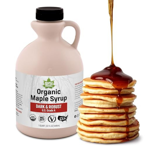 Maple Valley Organic Pure Maple Syrup, Dark & Robust Better Than Pancake Syrup, Use for Coffee or All-Natural Sugar Substitute in Cooking and Baking (32oz Plastic Jug) | Amazon (US)