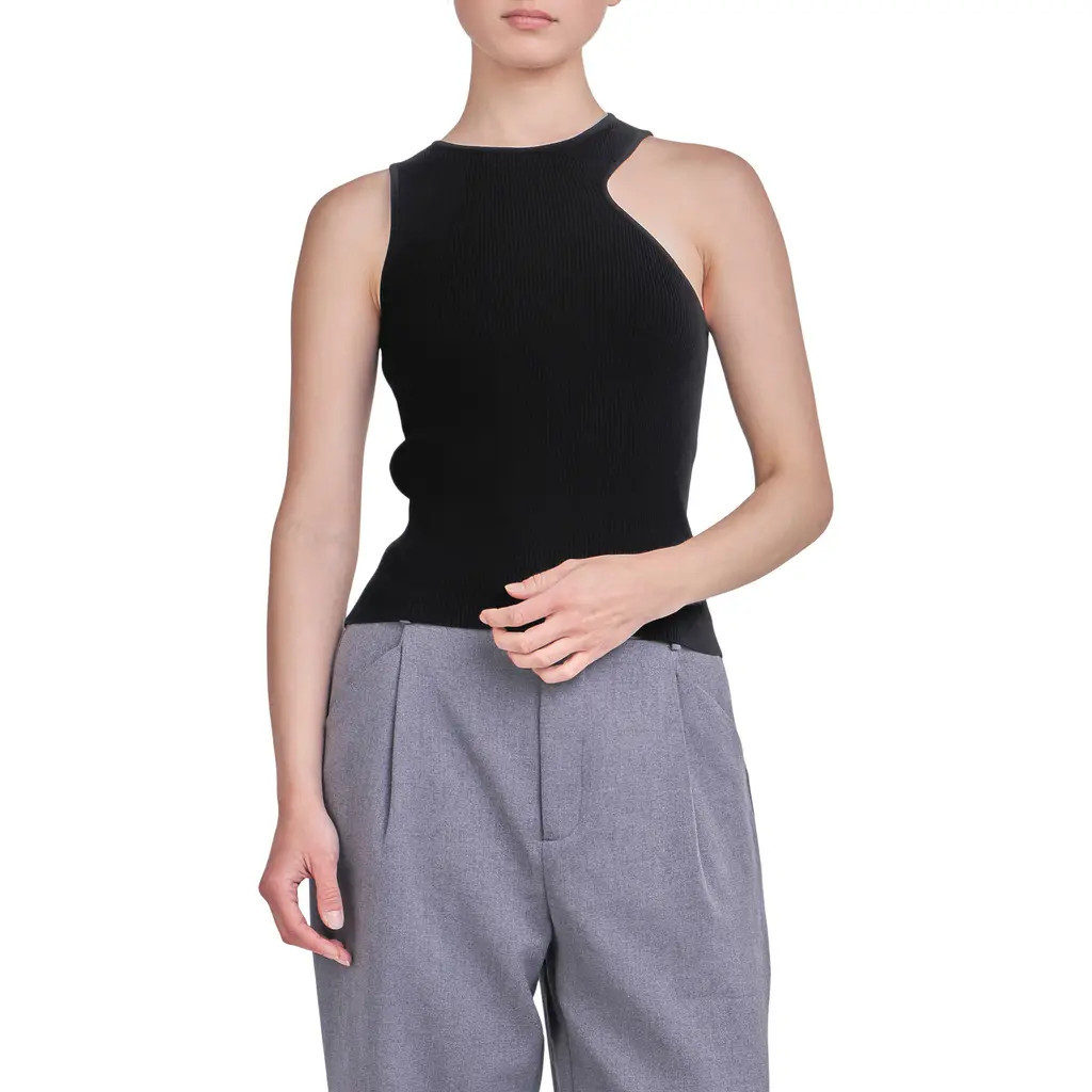 Endless Rose Asymmetric Cutout Rib Knit Tank Top in Black at Nordstrom, Size Small | Nordstrom