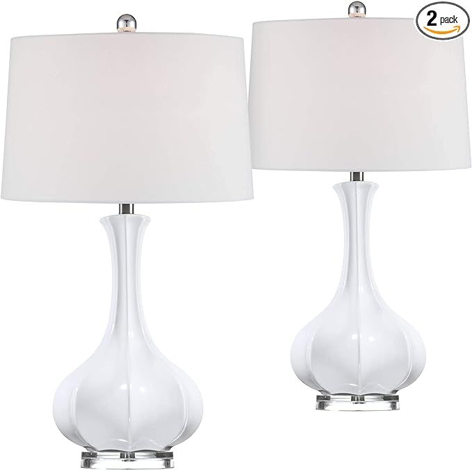 Possini Euro Design Aurion Mid Century Modern Coastal Table Lamps 27.75" Tall Set of 2 Fluted Cer... | Amazon (US)