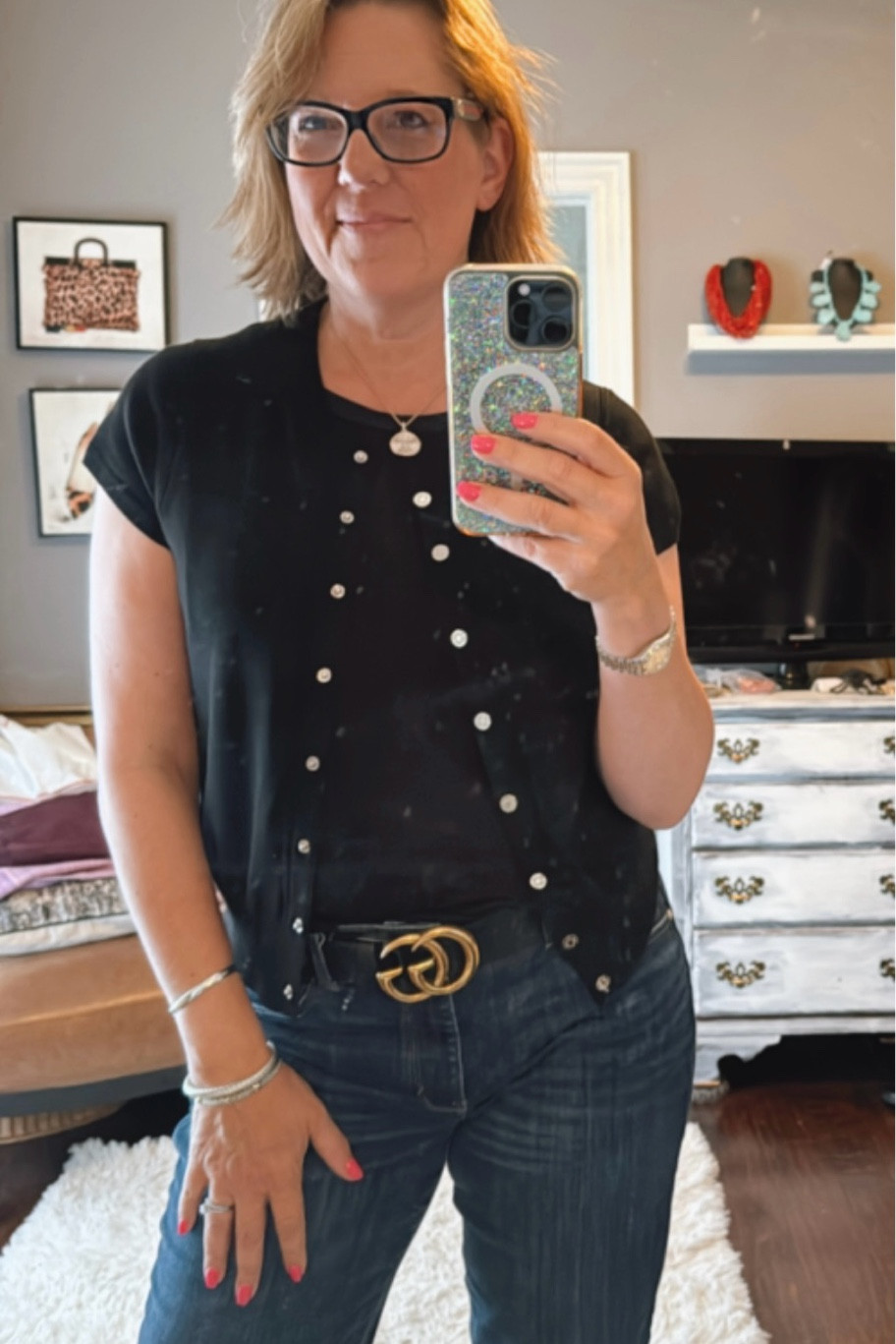 OOTD - dreaming of Fall Vibes but still summer temps:). This short sleeve cardigan is an amazing way to jump into fall.  Paired with denim 🥰 all from @whbm

#LTKWorkwear #LTKStyleTip #LTKOver40