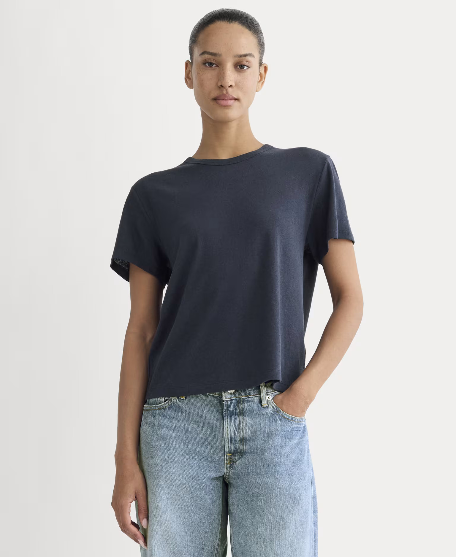 Women's Box-Cut T-Shirt in Cotton Linen by Everlane in Navy, Size XL | Everlane