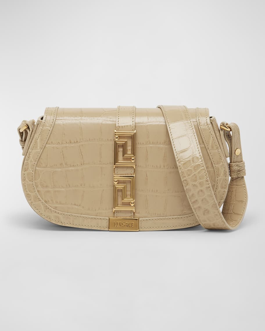 Versace Greca Goddess Croc-Embossed Shoulder Bag | Neiman Marcus