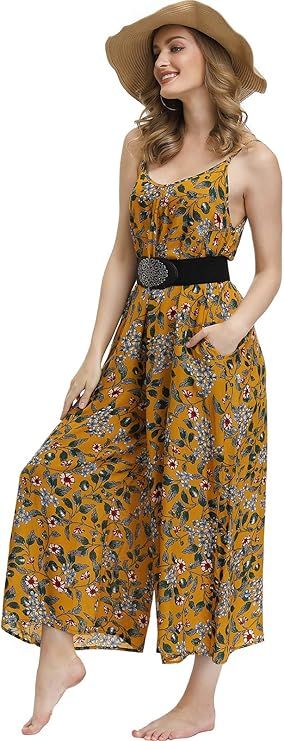 BUENOS NINOS Women's V Neck Floral Maxi Dress Boho Printed Adjustable Spaghetti Strap Ethnic Beac... | Amazon (US)