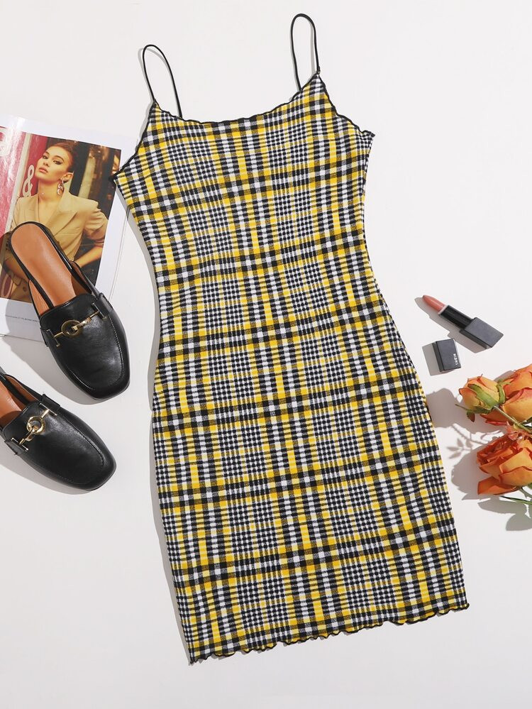 SHEIN Plus Lettuce Trim Plaid Dress | SHEIN