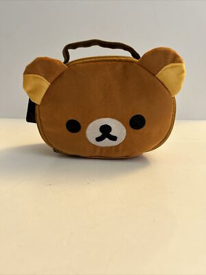 New Bioworld Fuzzy Textured Brown Bear Rilakkuma Face-Shaped Zipper Makeup Bag | eBay US
