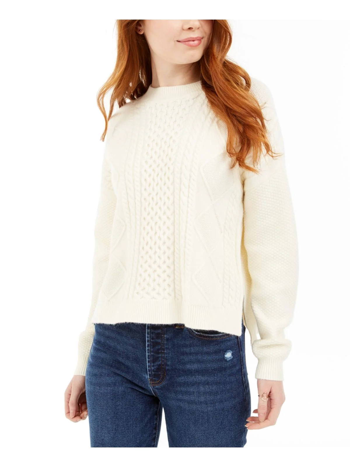 The Good Jane Womens Kelsey Mock Neck Cable Knit Pullover Sweater Ivory S/M | Walmart (US)