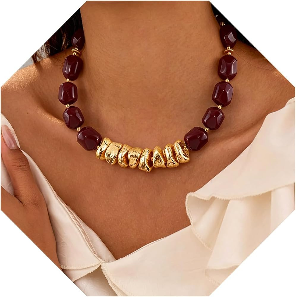 VIBILIA Boho Beaded Chunky Statement Necklace for Women Y2K Summer Jewelry | Amazon (US)