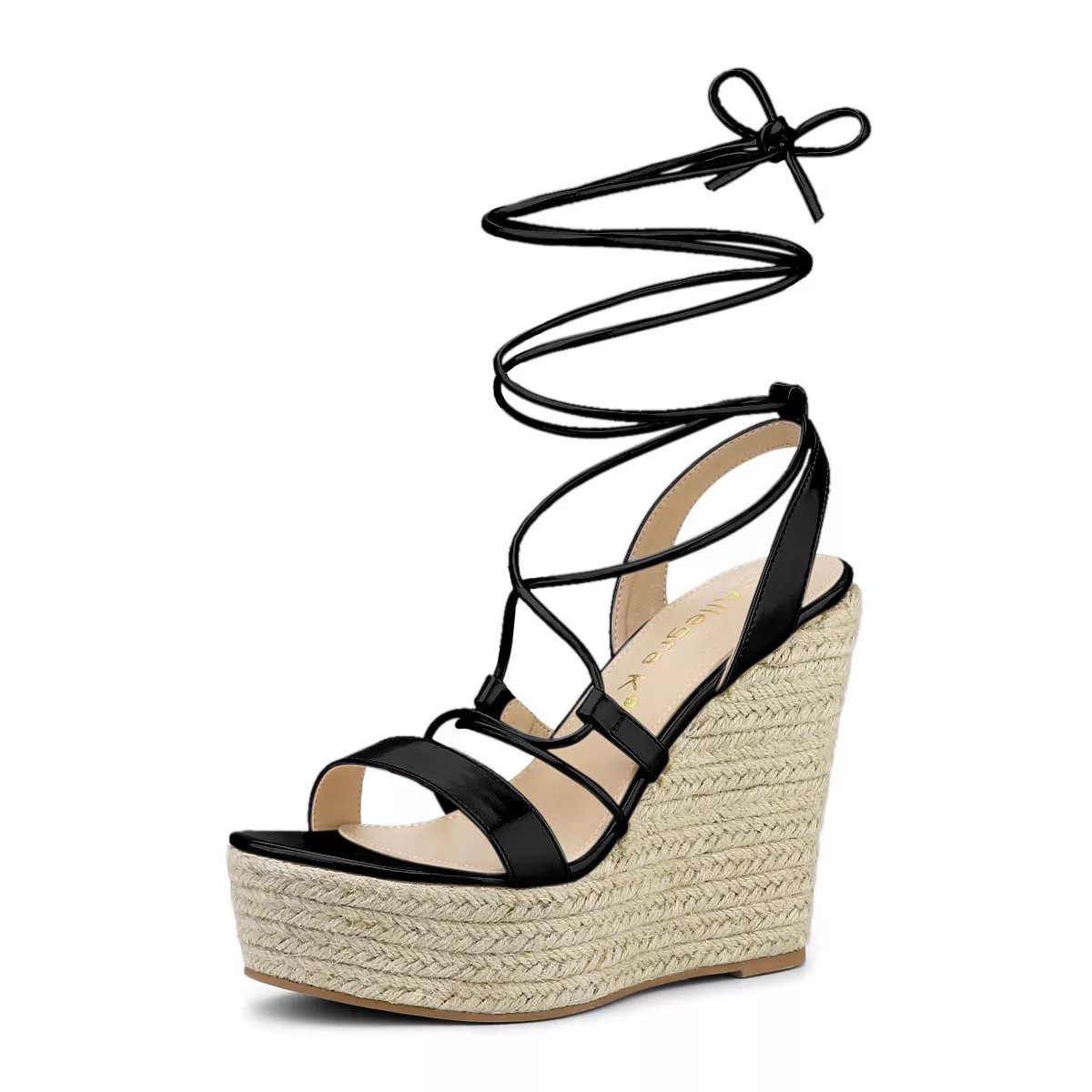 Allegra K Women's Espadrilles Platform Wedges Heel Lace Up Sandals Black 7 | Target