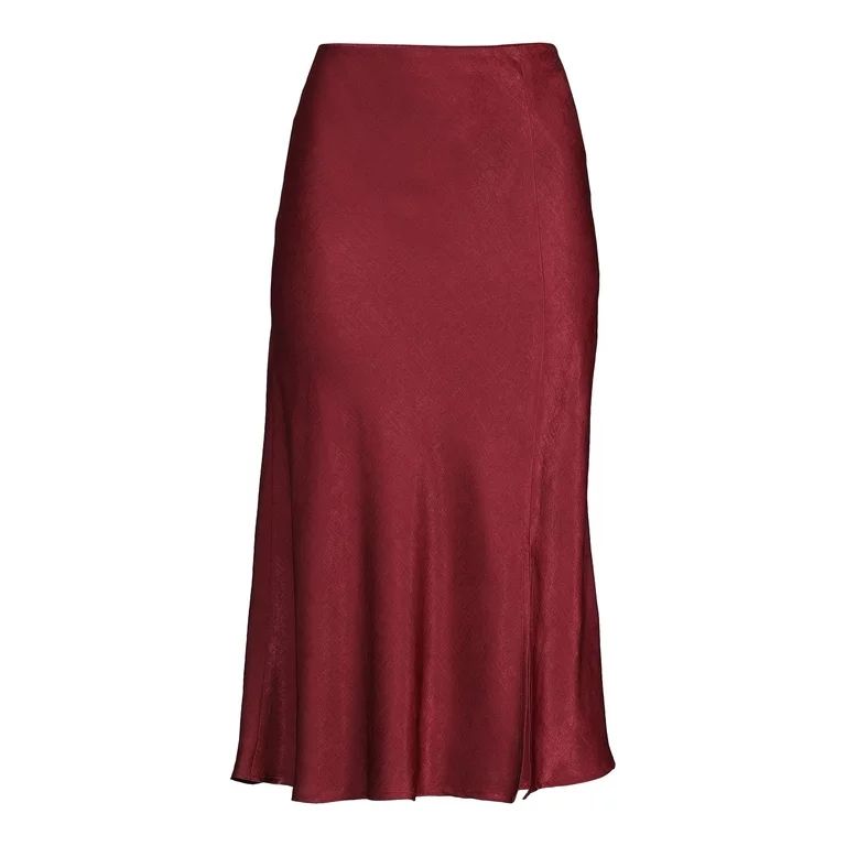 Time and Tru Women's Satin Midi Skirt with Side Slit, Sizes XS-XXXL | Walmart (US)