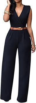 Pink Queen Jumpsuits for Women Dressy V Neck Sleeveless Wide Leg Long Pants Rompers | Amazon (US)