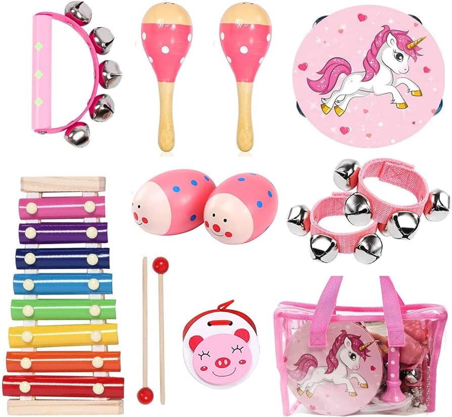 Kids Musical Instruments Sets, 12pcs Wooden Percussion Instruments Toys Tambourine Xylophone for ... | Amazon (US)