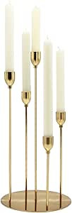 VINCIGANT Gold Taper Candle Holders,Metal 5 Arms Candelabra Centerpieces for Christmas Wedding Di... | Amazon (US)
