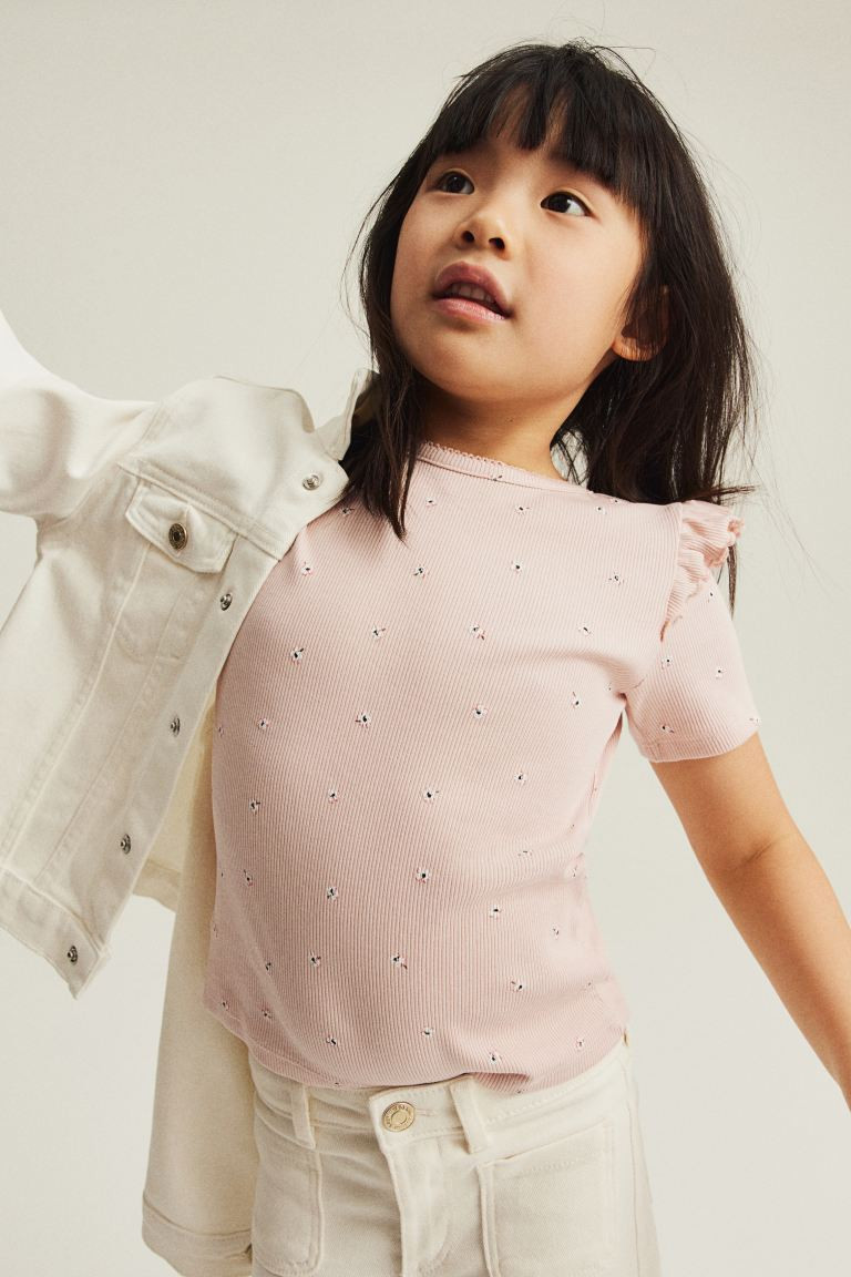 Ruffle-trimmed Ribbed T-shirt | H&M (US + CA)