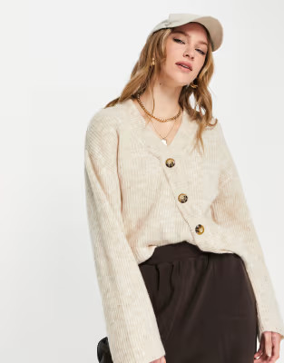 NA-KD polyester asymmetric knitted cardigan in beige melange - BEIGE | ASOS (Global)