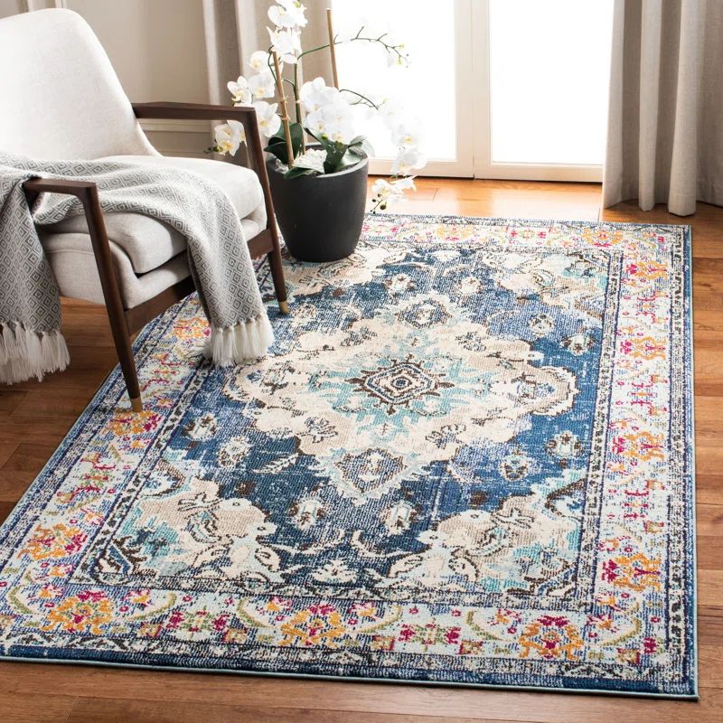 Hertzler Oriental Navy/Light Blue Area Rug | Wayfair North America