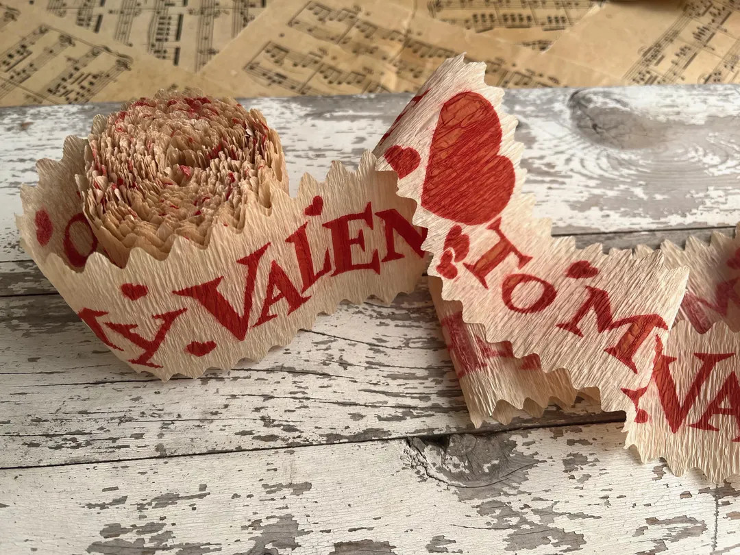 48 Feet Vintage Valentines Day Crepe Paper Streamers Retro 1970s Mod Cream Red Two Roll in Packag... | Etsy (US)