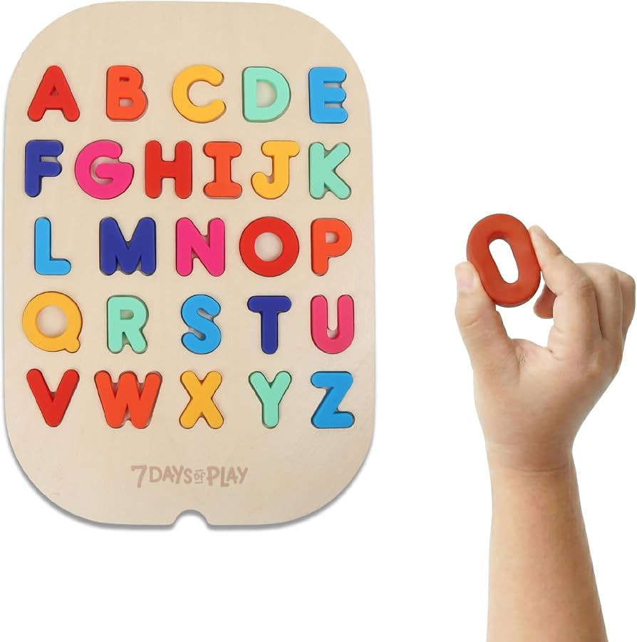 Uppercase Alphabet Puzzle for Kids, Sensory Bin Insert for Sensory Tables, Silicone Letters, Wood... | Amazon (US)