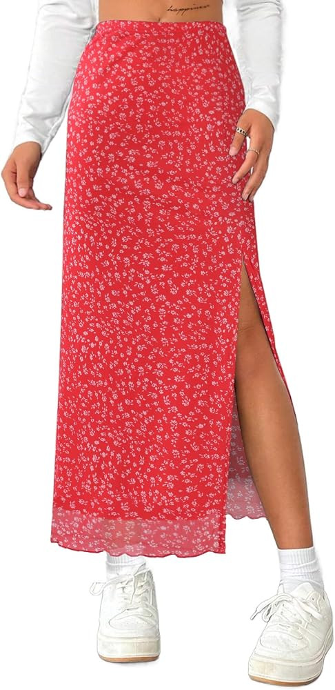 Avanova Women's Mesh Slit Split Long Skirts High Waisted Sexy Summer Maxi Skirts | Amazon (US)