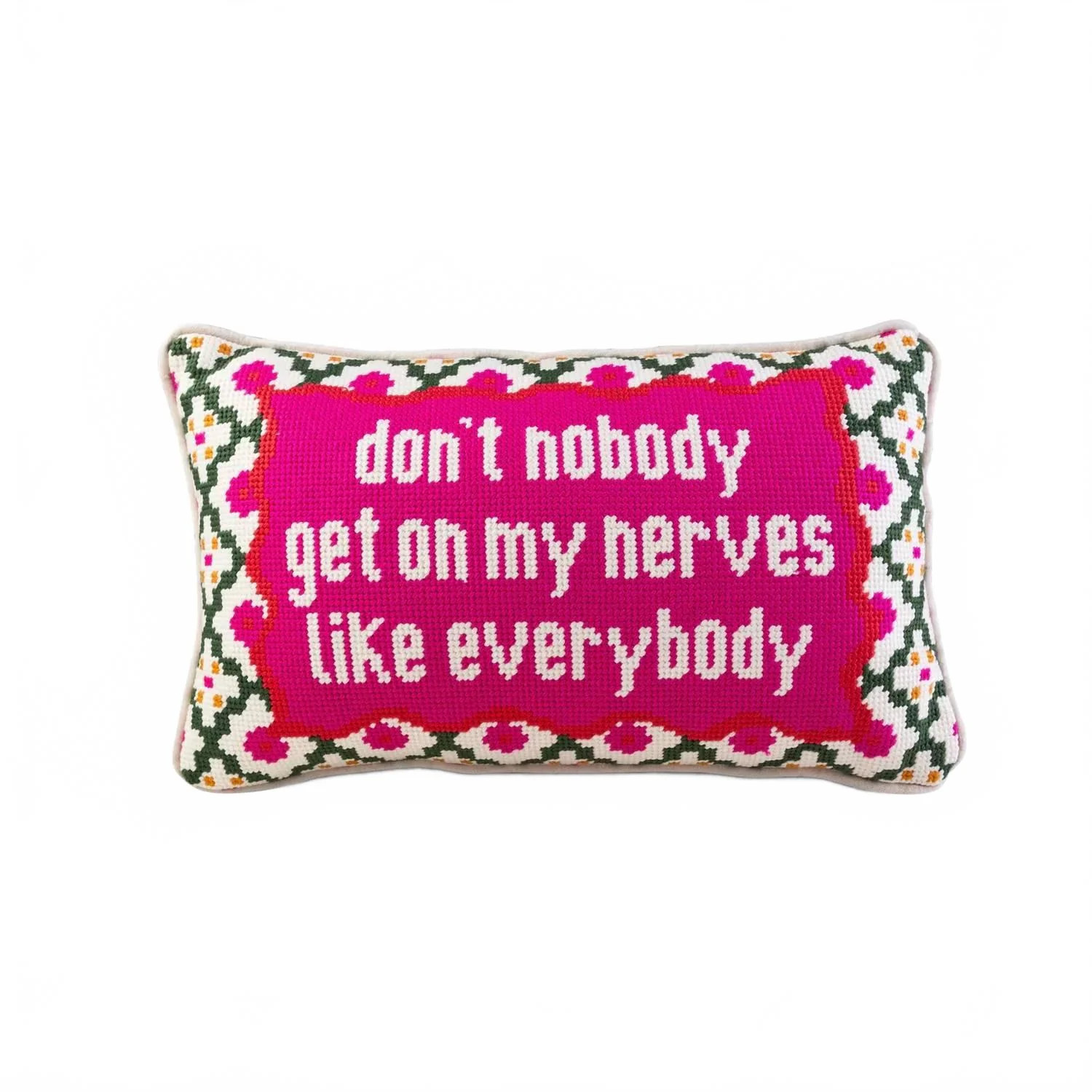 Get On My Nerves Needlepoint Pillow In Pink | Shop Simon