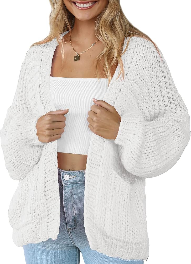 Women's Lightweight Cardigans 2024 Casual Long Sleeve Pocketed Knitted Open Front Sweater Cardiga... | Amazon (US)