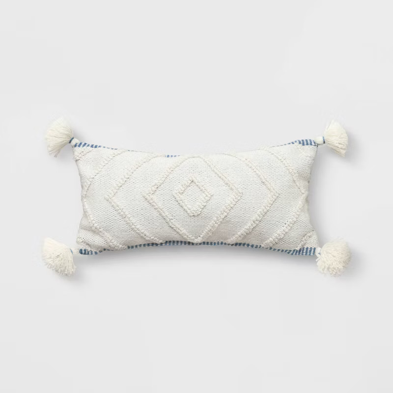 Outdoor Lumbar Throw Pillow Textured Diamond Off-White - Threshold™ | Target