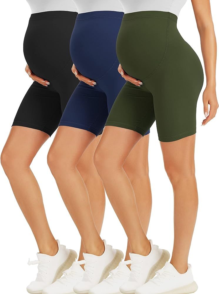 BONVIGOR Maternity Shorts Over The Belly Biker Workout Yoga Active Athletic Pregnancy Short Pants Lo | Amazon (US)