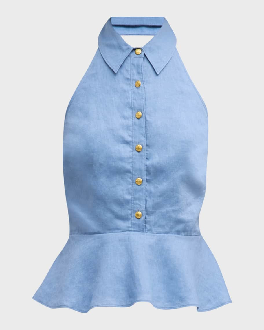 Veronica Beard Lancaster Sleeveless Halter Peplum Top | Neiman Marcus