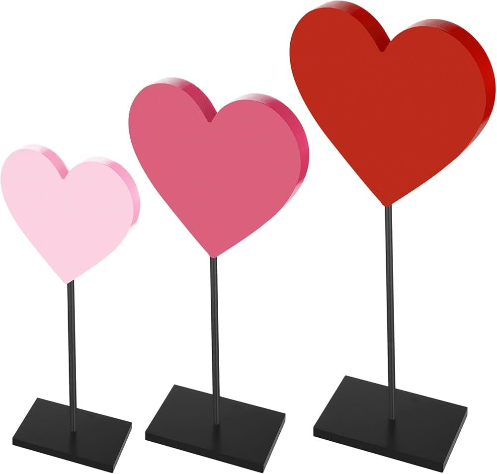 Spiareal 3 Pcs Valentine's Day Heart Wooden Sign Heart Shape Tall Standing Table Sign Love Decor ... | Amazon (US)