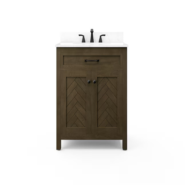 allen + roth Sullivan 30-in Light Brown Undermount Single Sink Bathroom Vanity with White Enginee... | Lowe's