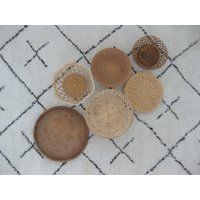 Vintage Woven Wall Basket Set Of 6, Natural Wicker, Flat Basket, Coastal Bohemian Decor, Beach House | Etsy (US)