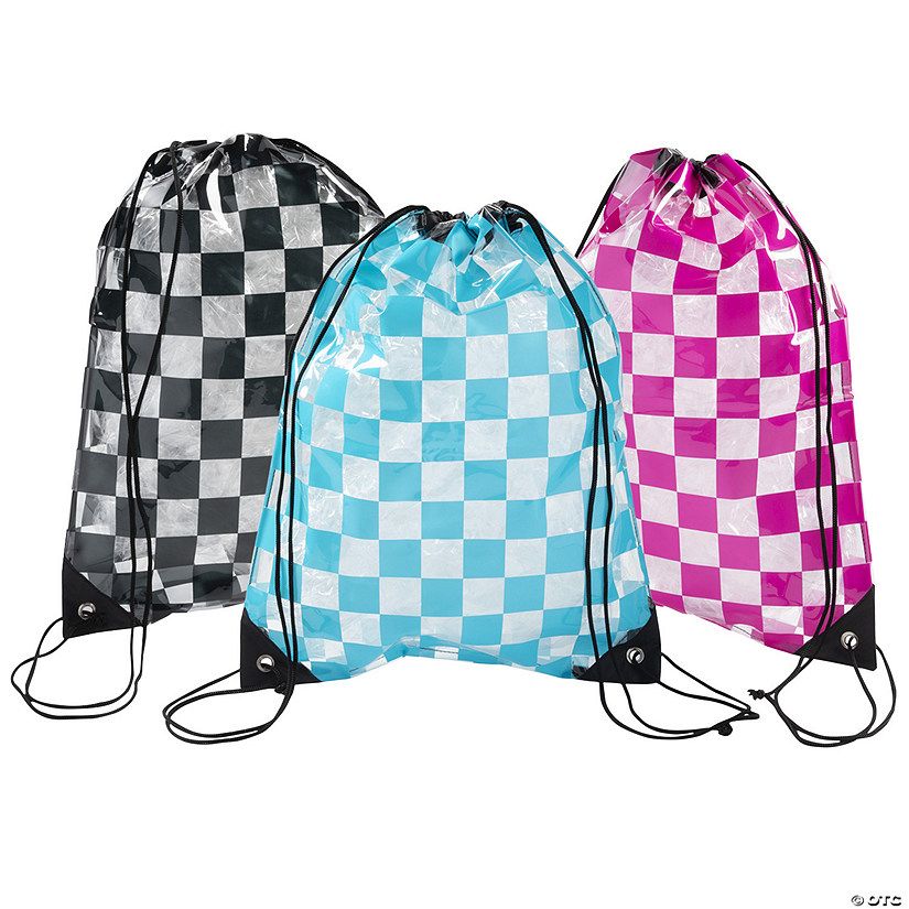 14" x 18" Transparent Checkerboard Drawstring Bags - 6 Pc. | Oriental Trading Company