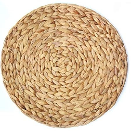 Hand-Woven Water Hyacinth Placemat - HZYMS Round Mat Dining Table Insulation Placemat Round Braided  | Amazon (US)