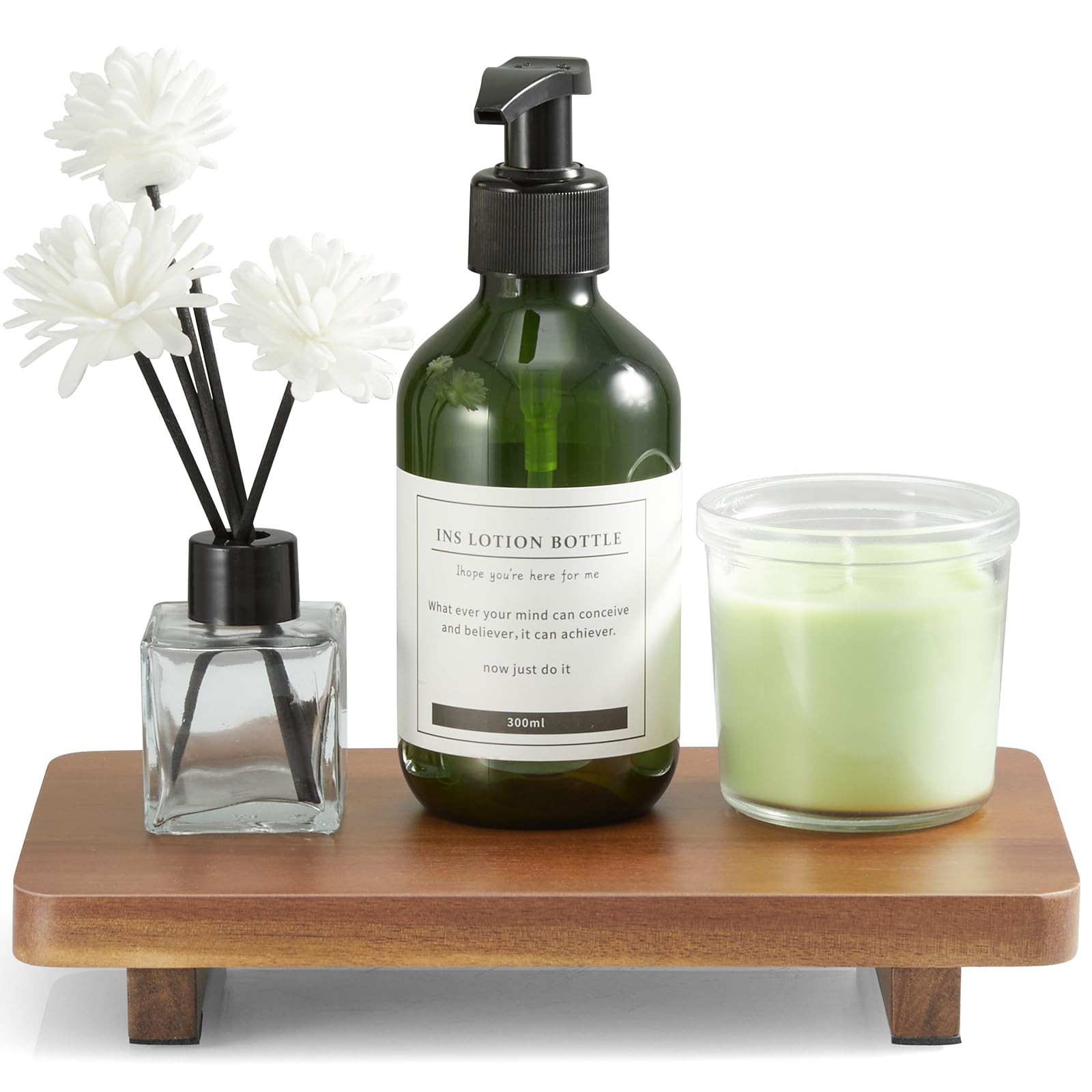 Small Acacia Wood Bathroom Tray Pedestal Stand Farmhouse Kitchen Decor Decorative Wooden Riser So... | Amazon (US)