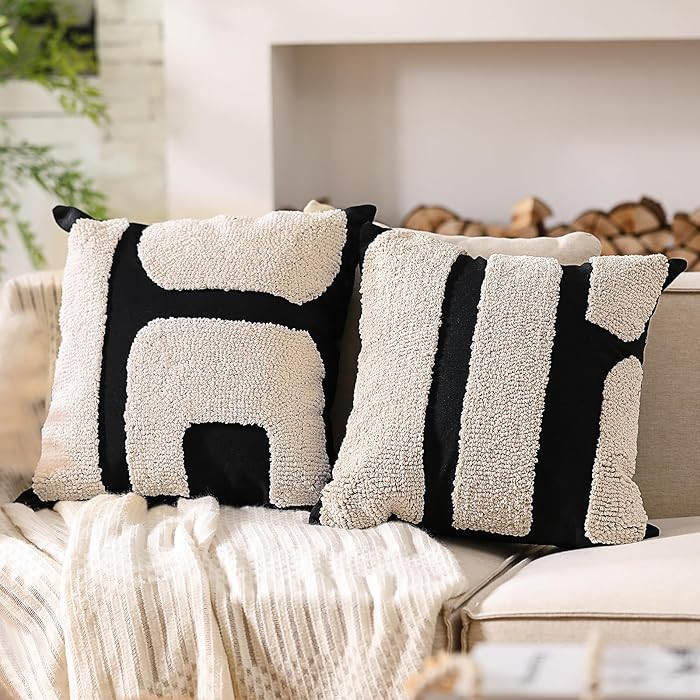 Tufted Pillow,Classic Style,Black,White,18 X 18 Inch | Amazon (US)