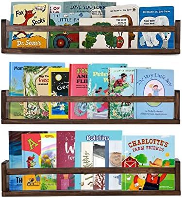 AZSKY Nursery Book Shelves 24 in Set of 3 Walnut Floating Bookshelf for Kids Room Wall Mounted Float | Amazon (US)