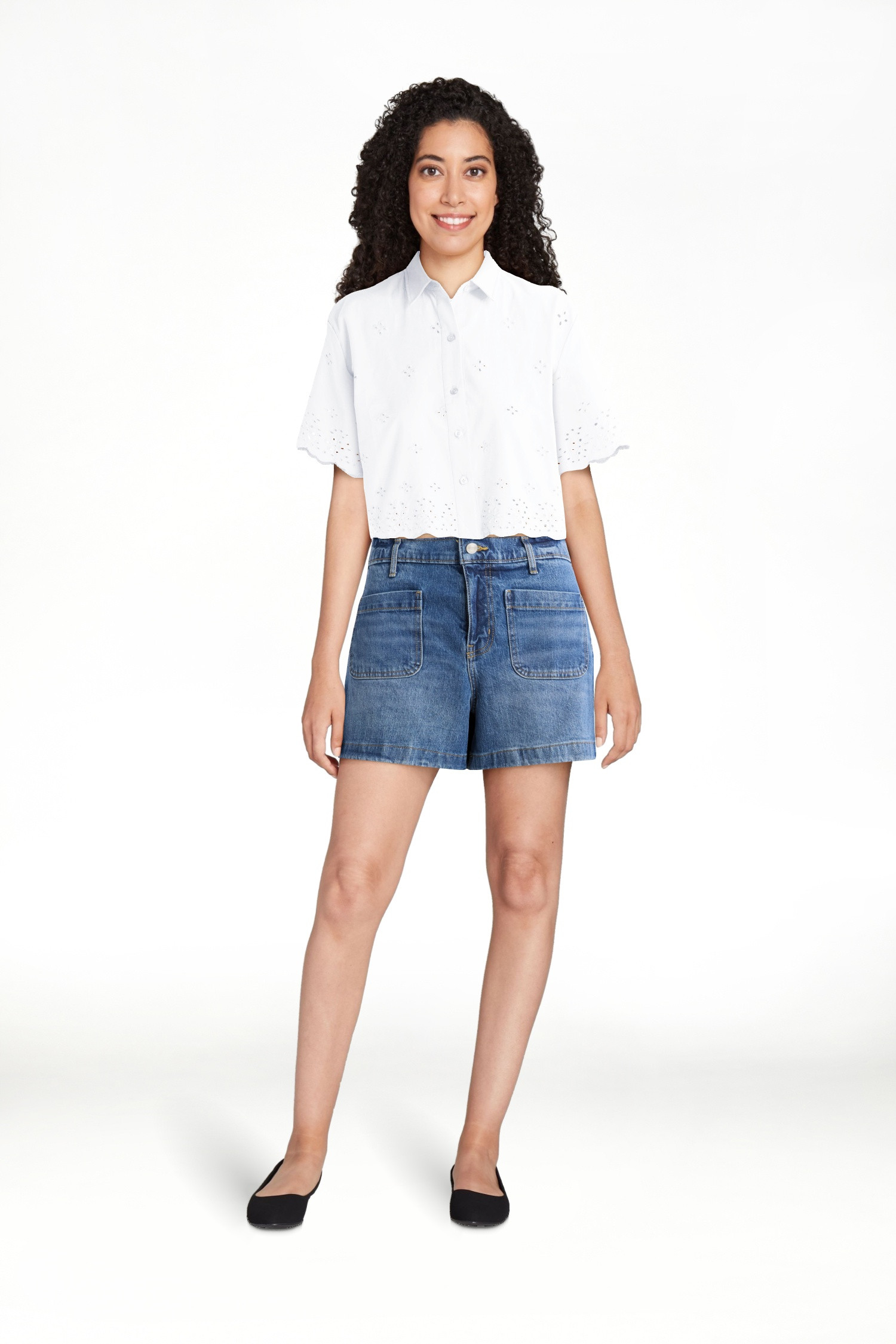 Free Assembly Camisa Corta de Algod\u00f3n con Ojales para Mujer y Mujer Talla Plus, Tallas XS-4X | Walmart (US)