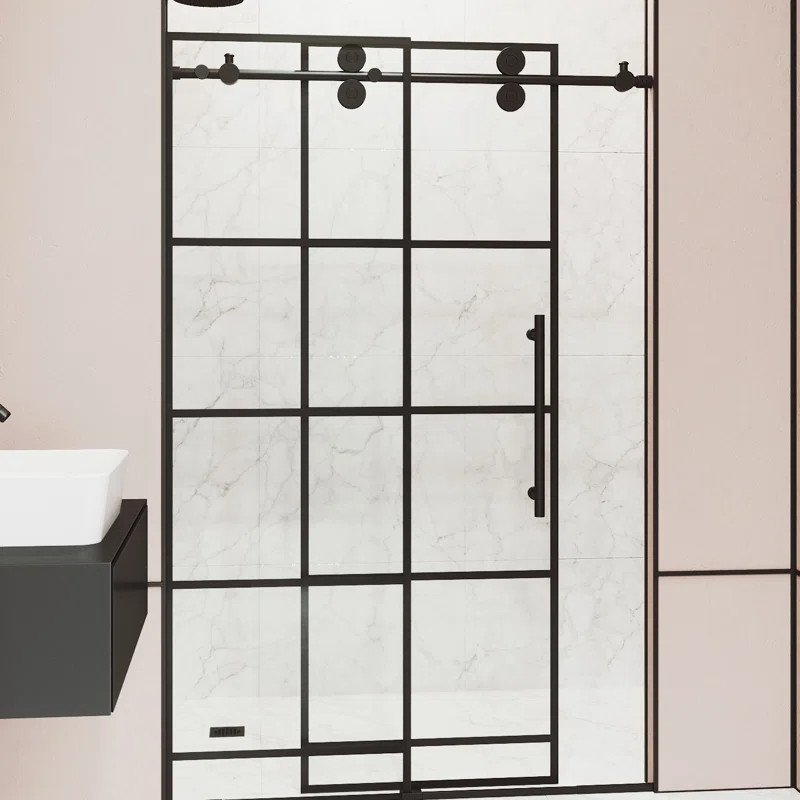 Elan 52" - 56" W x 74" H Single Sliding Frameless Shower Door with RollerDiskTM Technology | Wayfair North America