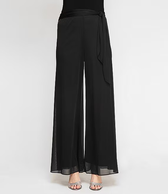 Alex Evenings Petite Size Mesh Mid Rise Wide Leg Tie Waist Pants | Dillard's | Dillard's