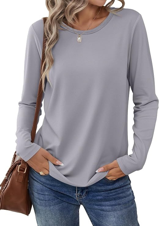 ANRABESS Long Sleeve Shirts for Women Casual Crewneck Basic Tee Tshirts Loose Fit Curved Hem Tuni... | Amazon (US)